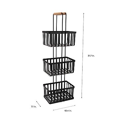 Simplify 3 Tier Metal Spa Tower with Bamboo Handles in Black