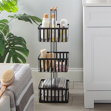 Simplify 3 Tier Metal Spa Tower with Bamboo Handles in Black