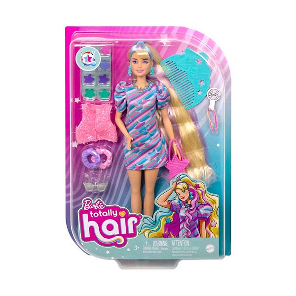 Barbie® Totally Hair Star-Themed Doll, 8.5 inch Fantasy Hair, Dress, 15  Accessories, 3 & Up