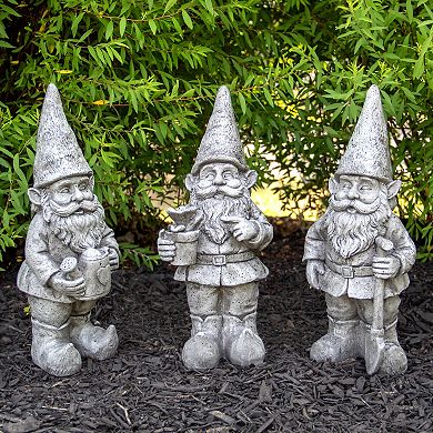 Gardening Outdoor Garden Gnome Statue Floor Decor 3-piece Set