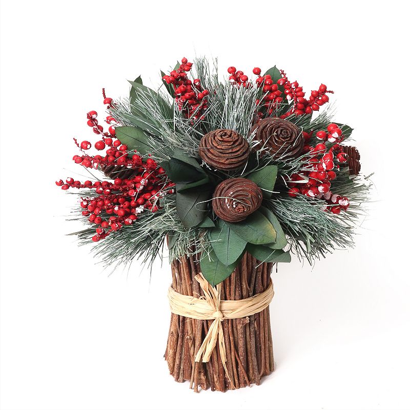 St. Nicholas Square Dried Holly Berry Stack Table Decor, Multicolor