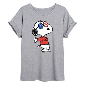 Juniors' Peanuts USA Snoopy Oversized Tee