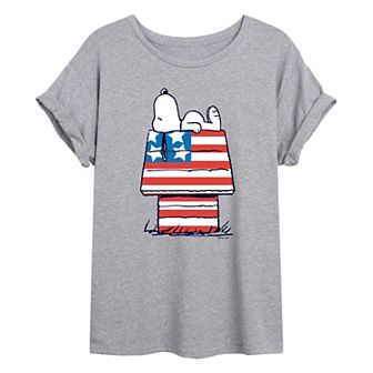 Juniors' Peanuts Flag House Oversized Tee