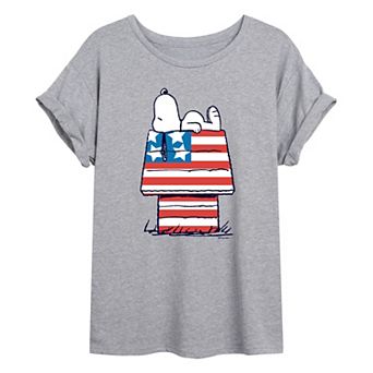 Juniors' Peanuts Flag House Oversized Tee