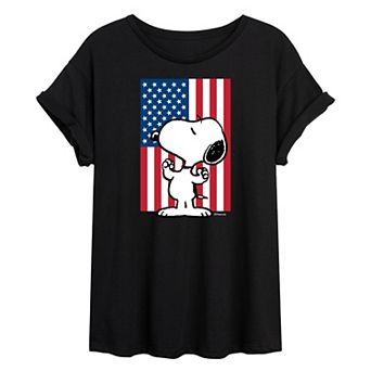 Juniors' Peanuts USA Flag Oversized Tee