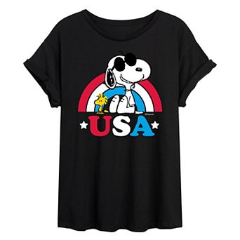 Juniors' Peanuts USA Rainbow Oversized Tee