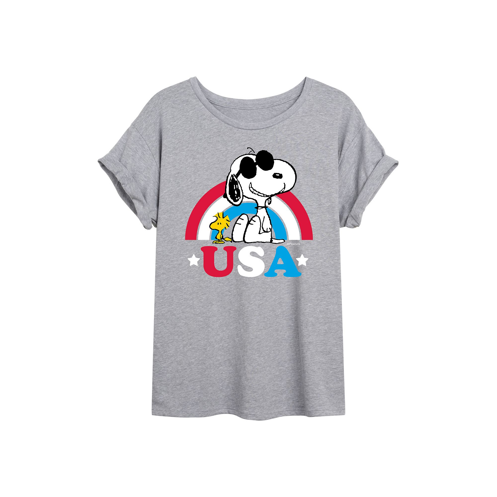 Juniors Peanuts USA Rainbow Oversized Tee, Girls, Size: Small, Grey
