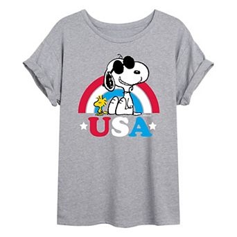 Juniors' Peanuts USA Rainbow Oversized Tee