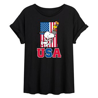 Juniors' Peanuts USA Torch Oversized Tee