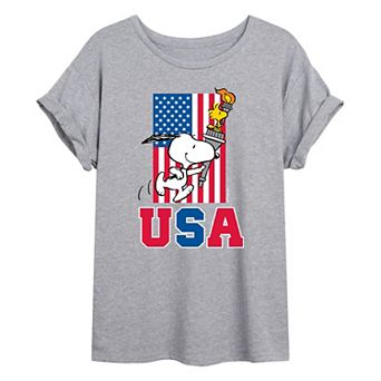 Juniors' Peanuts USA Torch Oversized Tee