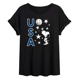 Juniors' Peanuts USA Volley Oversized Tee