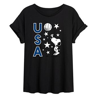 Juniors' Peanuts USA Volley Oversized Tee