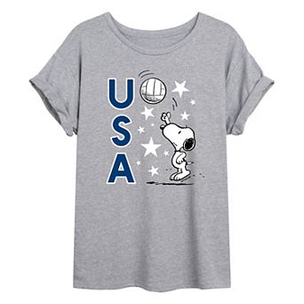 Juniors' Peanuts USA Volley Oversized Tee