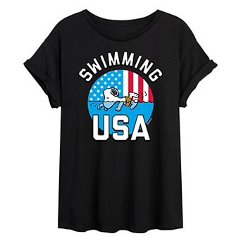Juniors' Peanuts USA Swim Oversized Tee