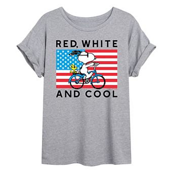 Juniors' Peanuts Riding Bike Oversized Tee