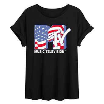 Juniors' MTV Americana Flag Oversized Tee