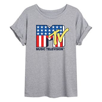 Juniors' MTV Stars & Stripes Americana Logo Oversized Tee
