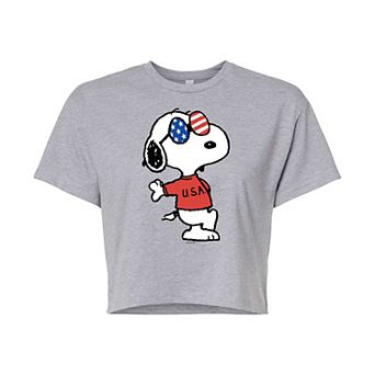 Juniors' Peanuts USA Snoopy Cropped Tee