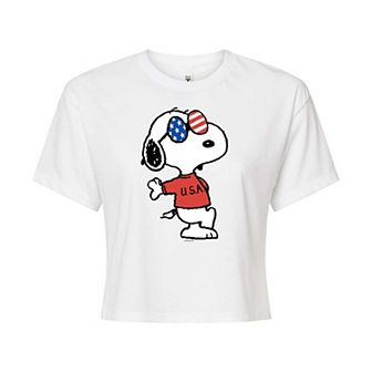 Juniors' Peanuts USA Snoopy Cropped Tee