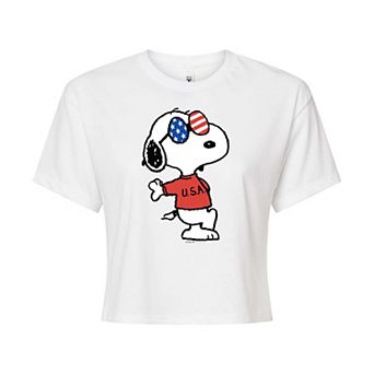 Juniors' Peanuts USA Snoopy Cropped Tee