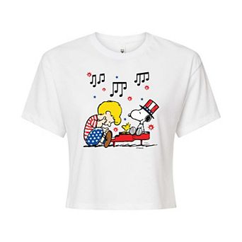 Juniors' Peanuts Schroeder & Snoopy Cropped Tee