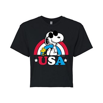 Juniors' Peanuts USA Rainbow Cropped Tee