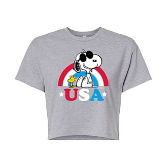 Juniors' Peanuts USA Rainbow Cropped Tee