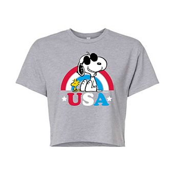 Juniors' Peanuts USA Rainbow Cropped Tee