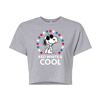 Juniors' Peanuts Snoopy "Red, White, & Cool" Cropped Tee
