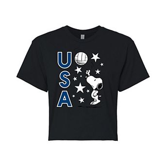 Juniors' Peanuts Snoopy USA Volleyball Cropped Tee