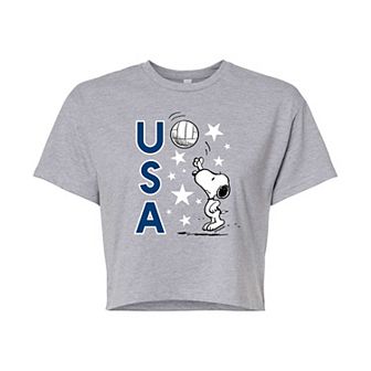 Juniors' Peanuts Snoopy USA Volleyball Cropped Tee