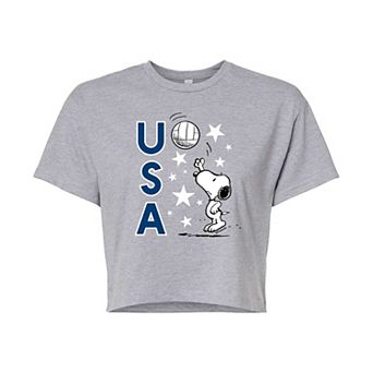 Juniors' Peanuts Snoopy USA Volleyball Cropped Tee