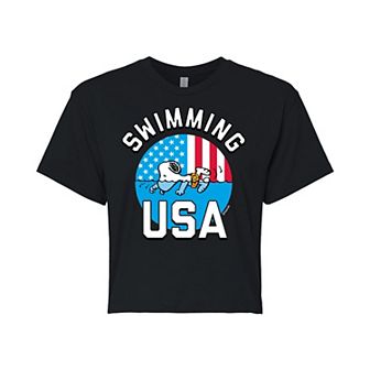 Juniors' Peanuts Snoopy USA Swimming Cropped Tee
