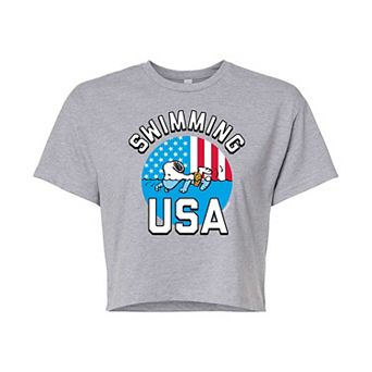 Juniors' Peanuts Snoopy USA Swimming Cropped Tee