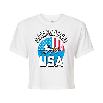 Juniors' Peanuts Snoopy USA Swimming Cropped Tee