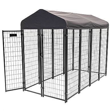 Lucky Dog STAY Series 4 x 8 x 6 Foot Roofed Steel Frame Villa Dog Kennel, Grey