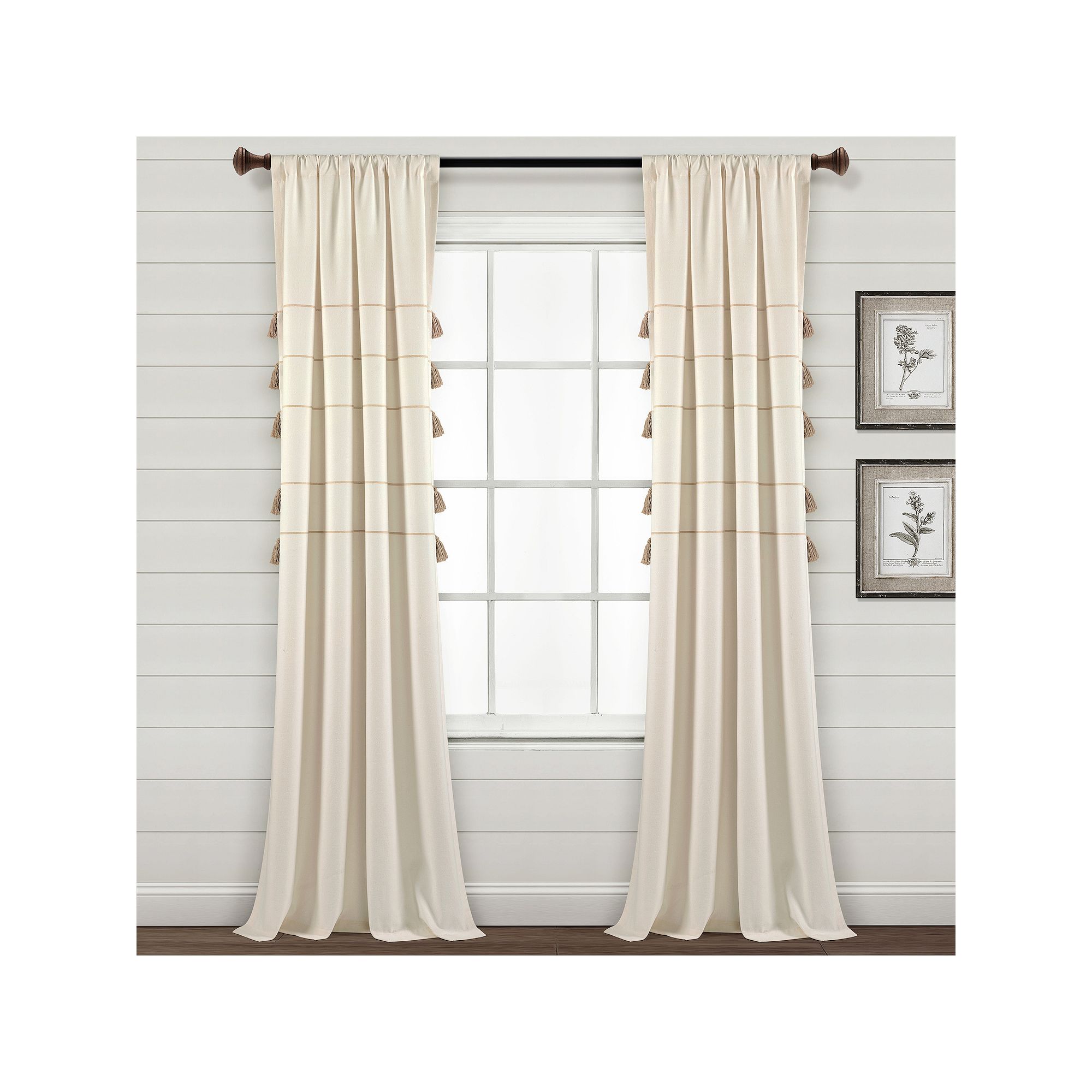 Lush Decor Set of 2 Farmhouse Boho Stripe Window Curtain Panels, Ivory Whea