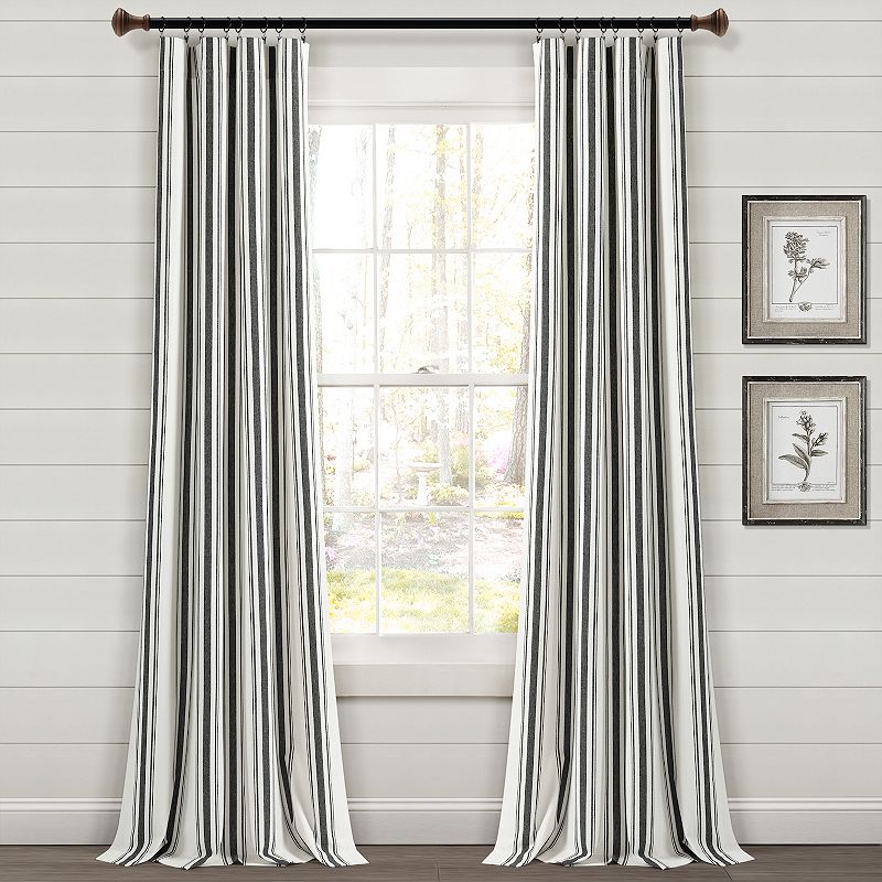 Farmhouse Stripe Yarn Dyed Cotton Window Curtain Panels Black 42X84 Set