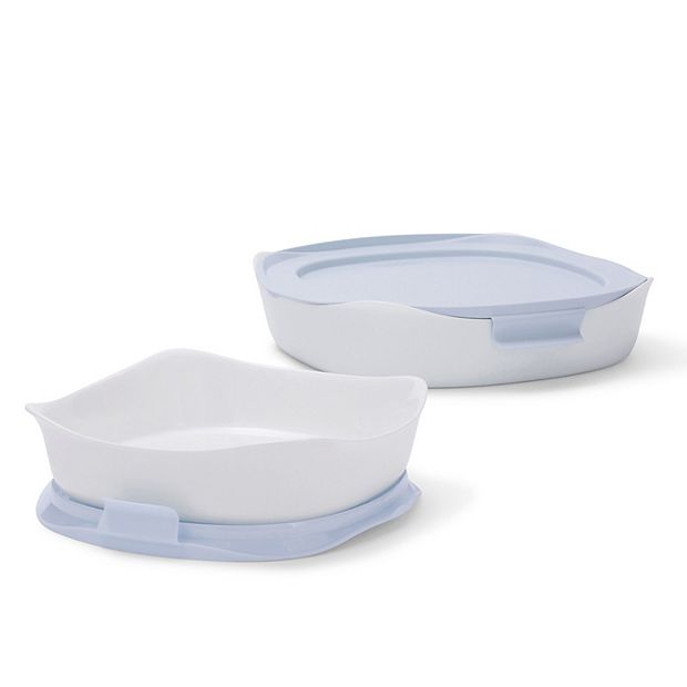 Glass cake outlet pan with lid