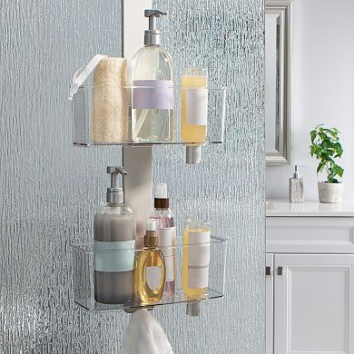 Bath Bliss Adjustable Rust Proof Aluminum 2 Tier Glass Door Shower Caddy