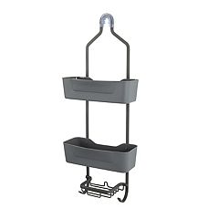 Juvale Bathroom Corner Shelves with Hooks, Wall Mounted Shower Caddy (12.5 x 8.2 in, Black, 2 Sets)