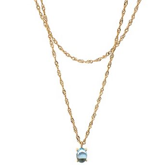 Gemistry 14k Gold Over Silver Swiss Blue Topaz Double Layer Necklace