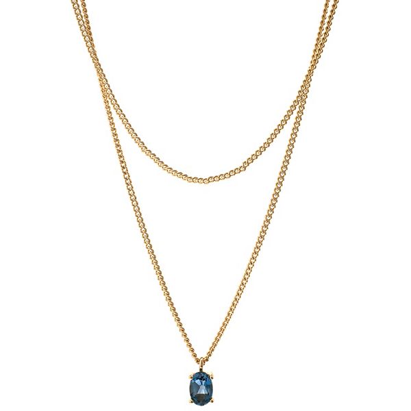 Gemistry 14k Gold Over Silver London Blue Topaz Double Layer Necklace