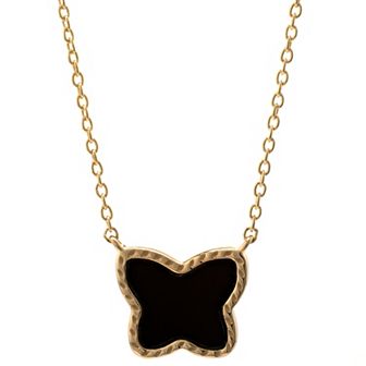 Gemistry 14k Gold Over Silver Black Onyx Butterfly Pendant Necklace