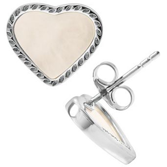 Gemistry Sterling Silver Mother Of Pearl Heart Stud Earrings
