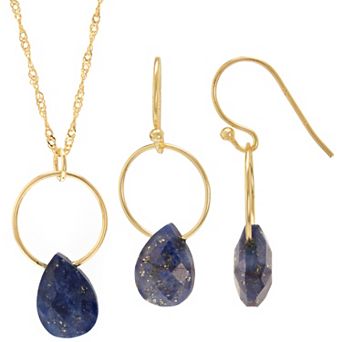 Gemistry 14k Gold Over Silver Lapis Lazuli Circle Drop Earrings & Necklace Set
