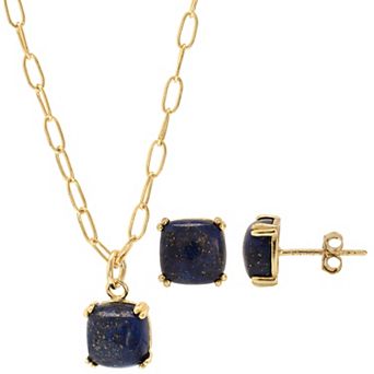 Gemistry 14k Gold Over Silver Square Lapis Lazuli Stud Earrings & Necklace Set