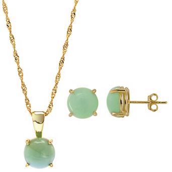 Gemistry 14k Gold Over Silver Amazonite Stud Earrings & Necklace Set