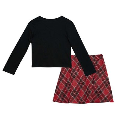 Girls 7-16 Knit Works Button Top and Plaid Scooter Skirt Set