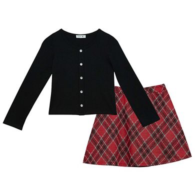 Girls 7-16 Knit Works Button Top and Plaid Scooter Skirt Set